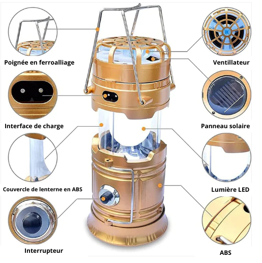 Lampe solaire avec ventilateur et chargeur