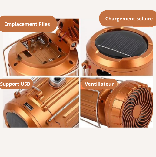 Lampe solaire avec ventilateur et chargeur