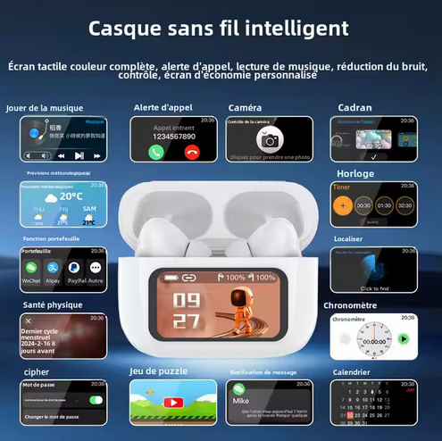 Airpods A9 PRO - Écran tactile-Réduction de Bruit Active ANC